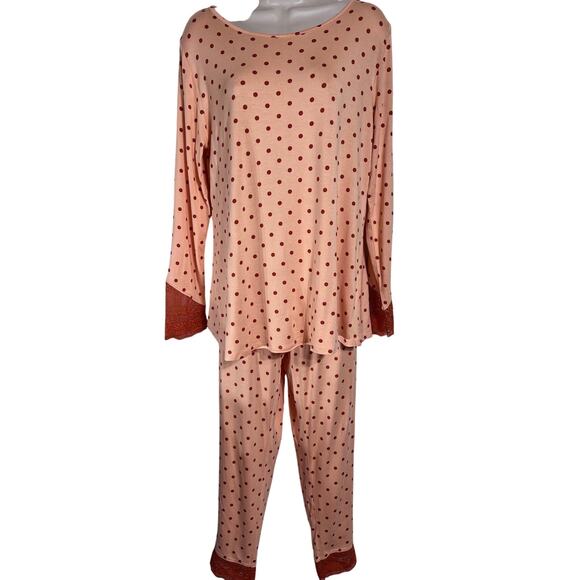 Hale Bob Orange with Polka Dots Long Sleeve Pajama Set, Women's Size L - Picture 1 of 7